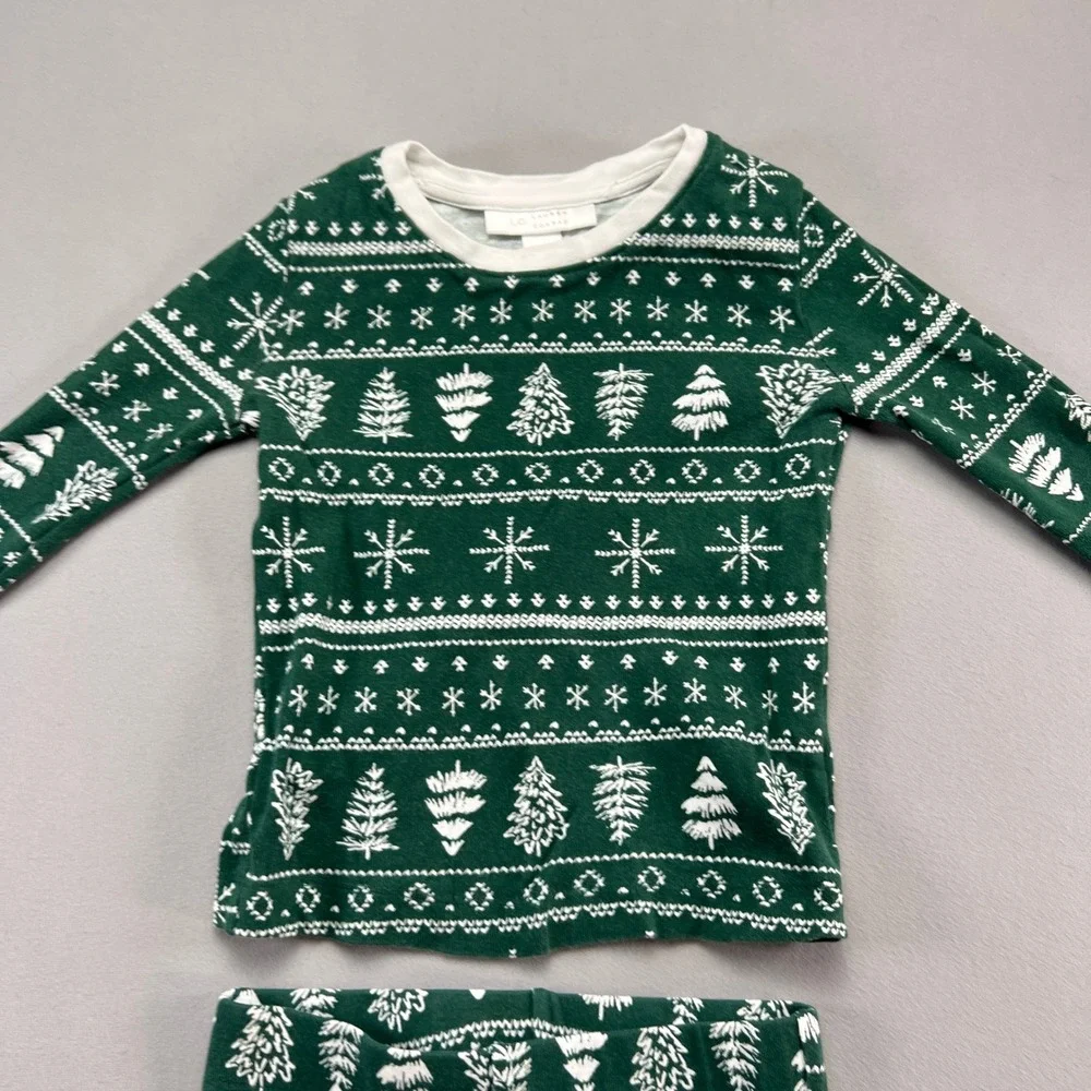 LC Lauren Conrad 2 Piece Pajama Set Kids 4t Green Fair Isle Cotton Sleep Wear